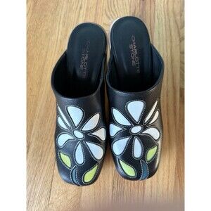 Charlotte Stone Clogs 9 Flower Black Yellow Daisy Shoes Slip On Wooden